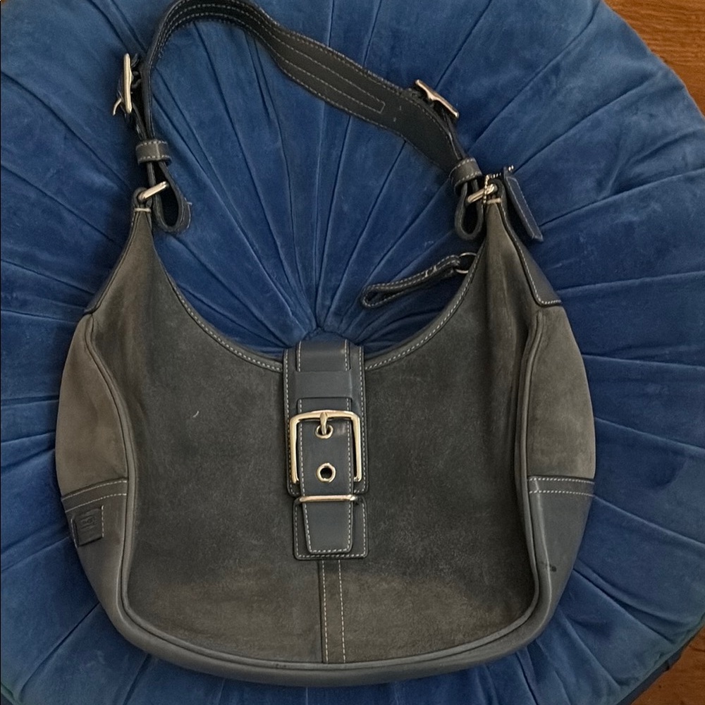 Slate grey leather coach bag